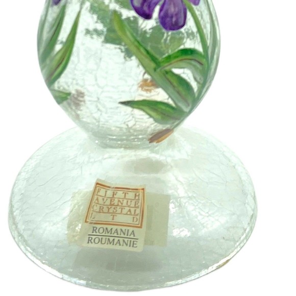Vintage Fifth Avenue Crystal taper to 3" Candle Holder Romania Iris Flower 9" - Picture 3 of 10